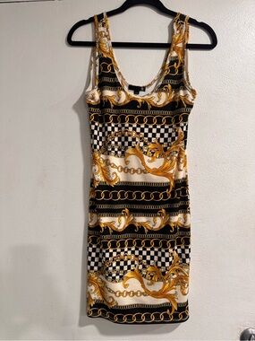 Guess Black Gold White BodyCon Dress Size Medium